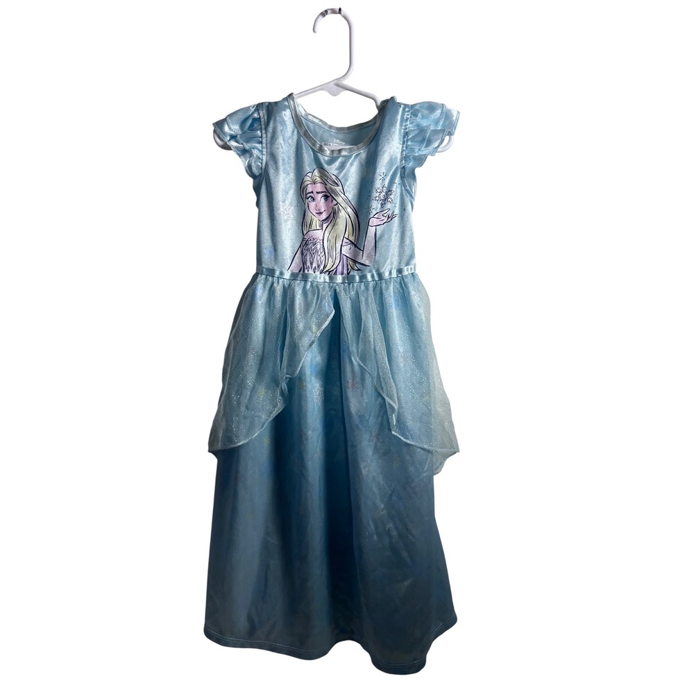Disney Frozen Elsa Nightgown Size 4 Blue Glitter Tulle Dress Up Kids